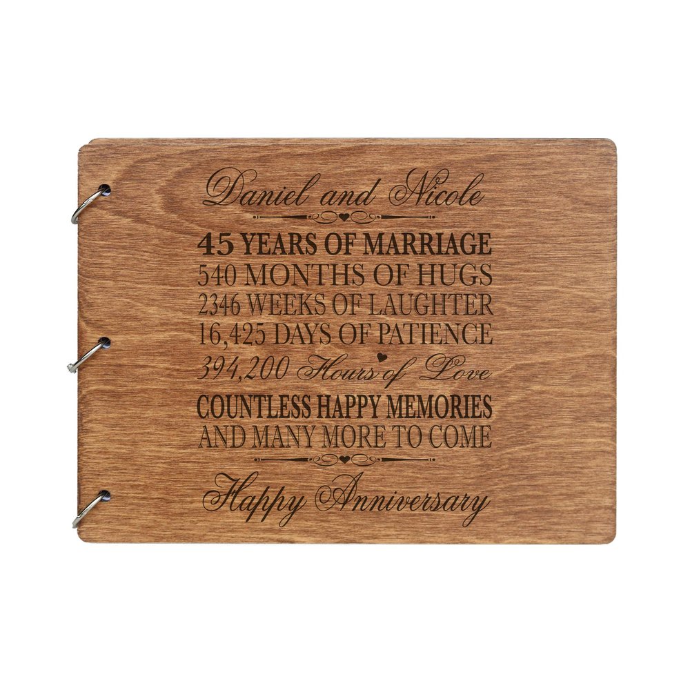 LifeSong Milestones Personalized 45th Wedding Anniversary Guest Book for Couple 45 Years of Marriage Celebration, Wooden Walnut Signature Registry Guest Book for Forty Fifth Wedding (Walnut (Egvd))
