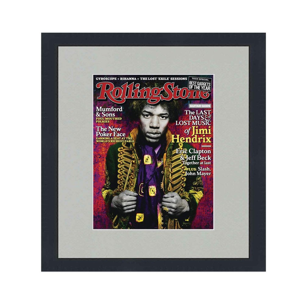 CountryArtHouse Rolling Stone Magazine Display Solid Wood Frame (pub.10/08-6/18) Acrylic, Backing, and Gray Mat - Fits Magazines Sized 8" x 11"