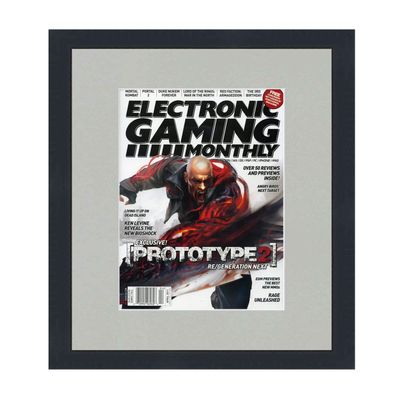 CountryArtHouse Electronic Gaming Monthly EGM Magazine Solid Wood Frame - Acrylic, Backing, and Grey Mat - Display Any Magazine Measuring 10x12