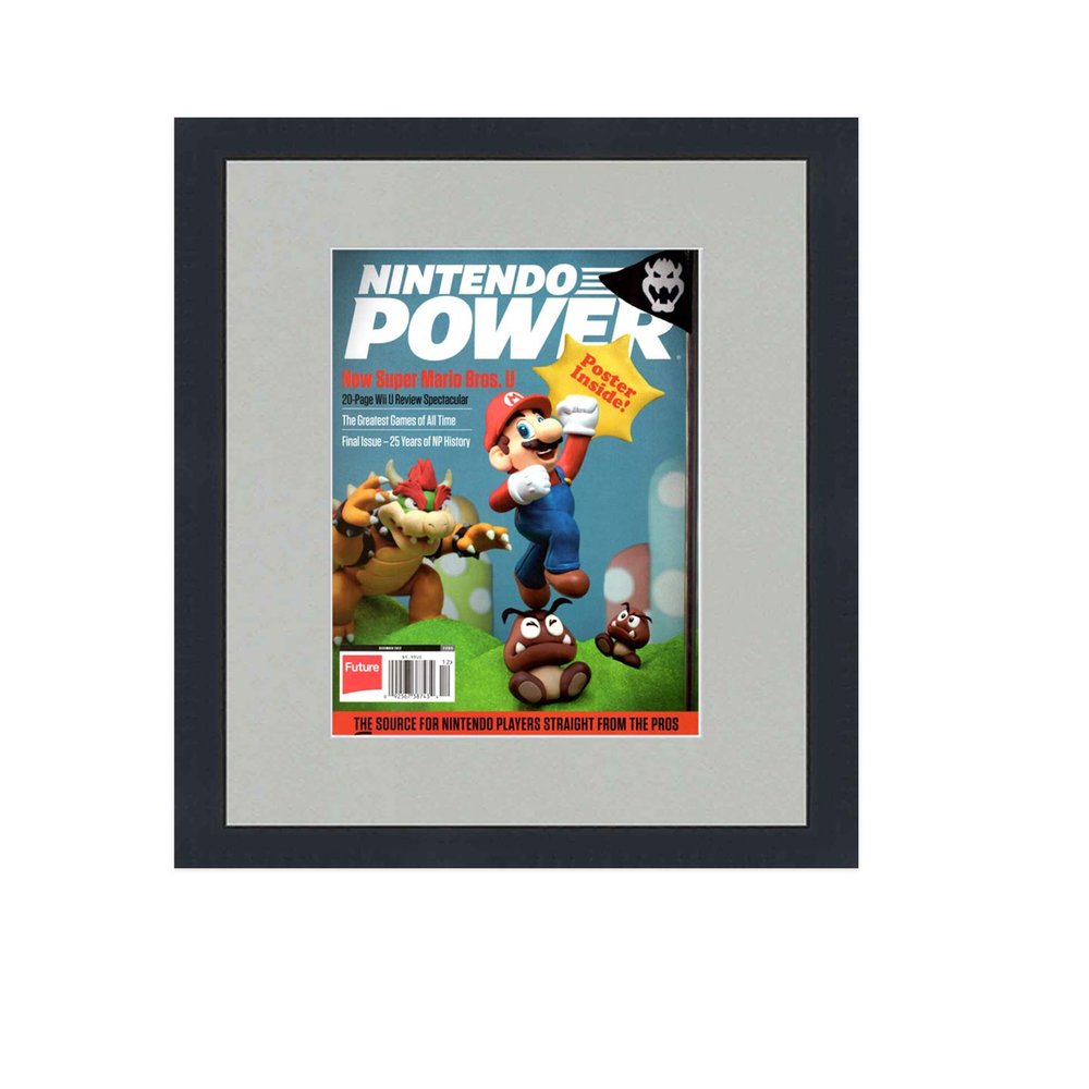 CountryArtHouse Nintendo Power Magazine Solid Wood Picture Frame - Complete with Acrylic, Backing, and Grey Mat - Display Magazines Sized 8" x 11"