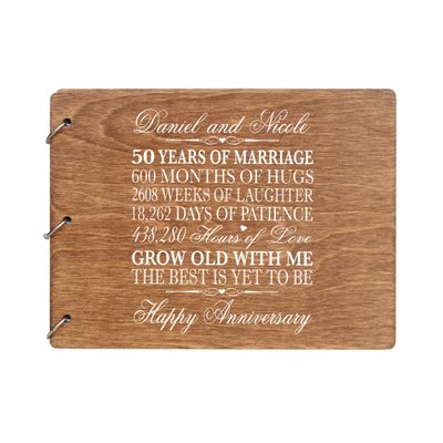 LifeSong Milestones Personalized 50th Wedding Anniversary Guest Book for Couple 50 Years of Marriage Celebration, Wooden Walnut Signature Registry Guest Book for Fiftieth Wedding (Walnut)