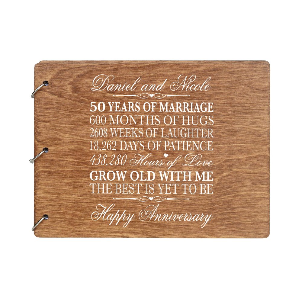 LifeSong Milestones Personalized 50th Wedding Anniversary Guest Book for Couple 50 Years of Marriage Celebration, Wooden Walnut Signature Registry Guest Book for Fiftieth Wedding (Walnut)