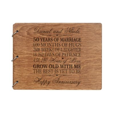 LifeSong Milestones Personalized 50th Wedding Anniversary Guest Book for Couple 50 Years of Marriage Celebration, Wooden Walnut Signature Registry Guest Book for Fiftieth Wedding (Walnut (Egvd))