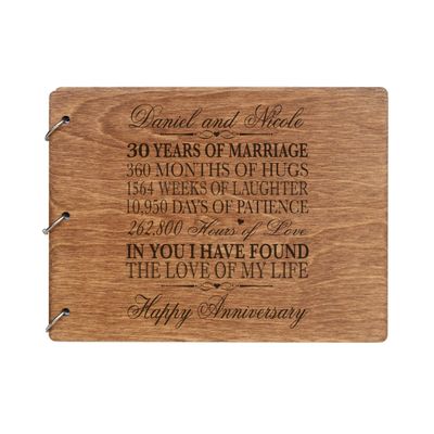 LifeSong Milestones Personalized 30th Wedding Anniversary Guest Book for Couple 30 Years of Marriage Celebration, Wooden Walnut Signature Registry Guest Book for Thirtieth Wedding (Walnut (Egvd))