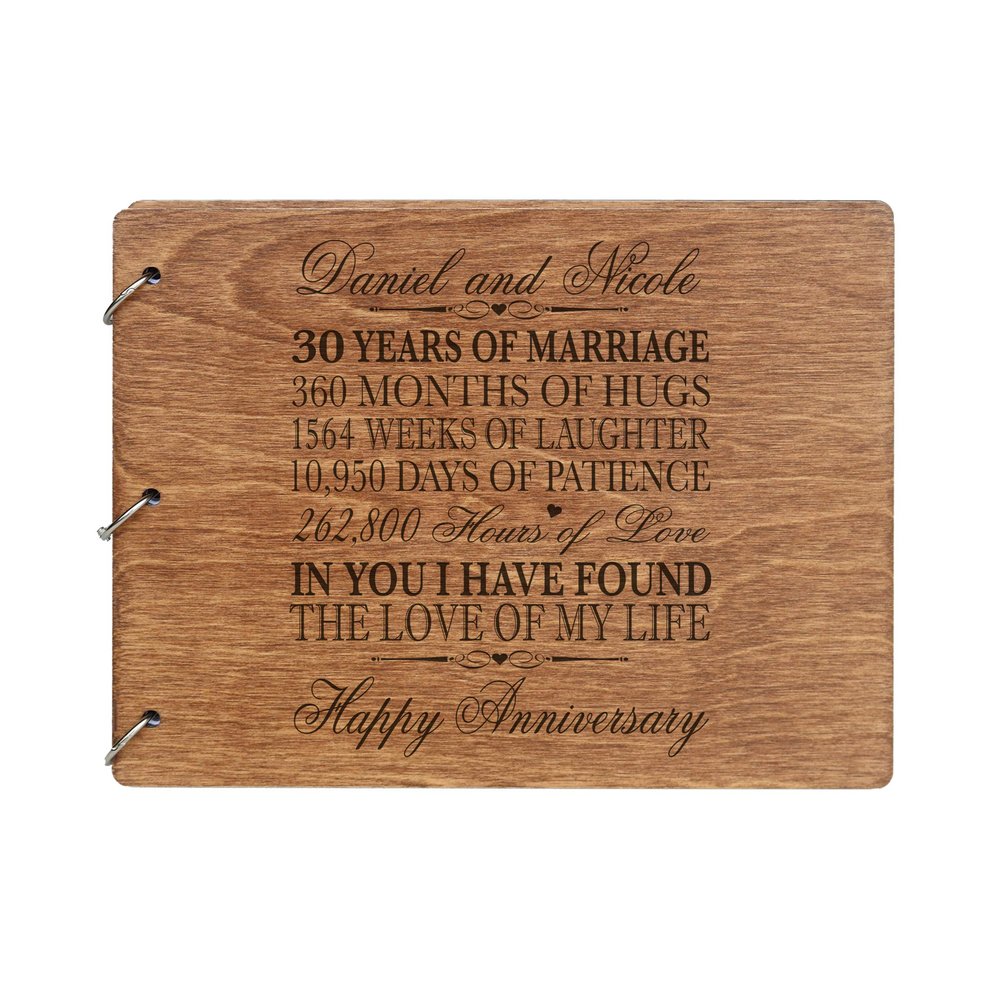 LifeSong Milestones Personalized 30th Wedding Anniversary Guest Book for Couple 30 Years of Marriage Celebration, Wooden Walnut Signature Registry Guest Book for Thirtieth Wedding (Walnut (Egvd))