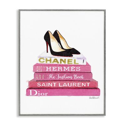 Stupell Industries 'Glam Pink Fashion Books Pump Heels', Framed Giclee Art, Gray, 16 x 20 Inches, Easy to Hang and Sturdy, Made in USA, by Amanda Greenwood