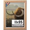 US Art Oak 11x35 Picture Frame .75" Inch Wide - Faux Oak Decor Handmade Solid Wood Frames with Preinstalled Hangers and UV Blocking Plexiglass 35x11 Frame view 1