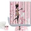 Amagical Cute Flower Fairy Girl 3 Piece Pink Bathroom Mat Set Shower Curtain Set Bath Mat Contour Mat Fabric Shower Curtain with 12 Hooks view 1