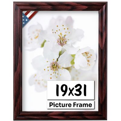 US Art Cherry 19x31 Picture Frame .75" Inch Wide - Cherry Wall Decor Handmade Solid Wood Frames with Preinstalled Hangers and UV Blocking Plexiglass 31x19 Frame