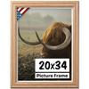 US Art Oak 20x34 Picture Frame .75" Inch Wide - Faux Oak Decor Handmade Solid Wood Frames with Preinstalled Hangers and UV Blocking Plexiglass 34x20 Frame view 1