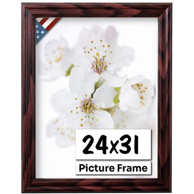 US Art Cherry 24x31 Picture Frame .75" Inch Wide - Cherry Wall Decor Handmade Solid Wood Frames with Preinstalled Hangers and UV Blocking Plexiglass 31x24 Frame