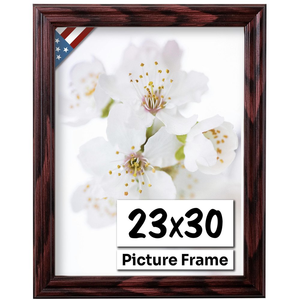 US Art Cherry 23x30 Picture Frame .75" Inch Wide - Cherry Wall Decor Handmade Solid Wood Frames with Preinstalled Hangers and UV Blocking Plexiglass 30x23 Frame