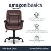 Amazon Basics Classic Puresoft PU Padded Mid-Back Office Chair with Armrest, Height Adjustable, Wheels, 25.75"D x 24.25"W x 42.25"H, Brown view 4