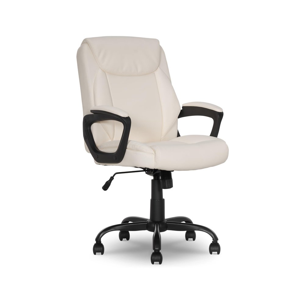 Amazon Basics Classic Puresoft PU Padded Mid-Back Height Adjustable Office Computer Desk Chair with Armrest, 26"D x 23.75"W x 42"H, Cream