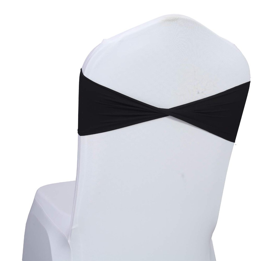MDS Pack of 100 Spandex Chair Sashes Without Slider Buckles Black