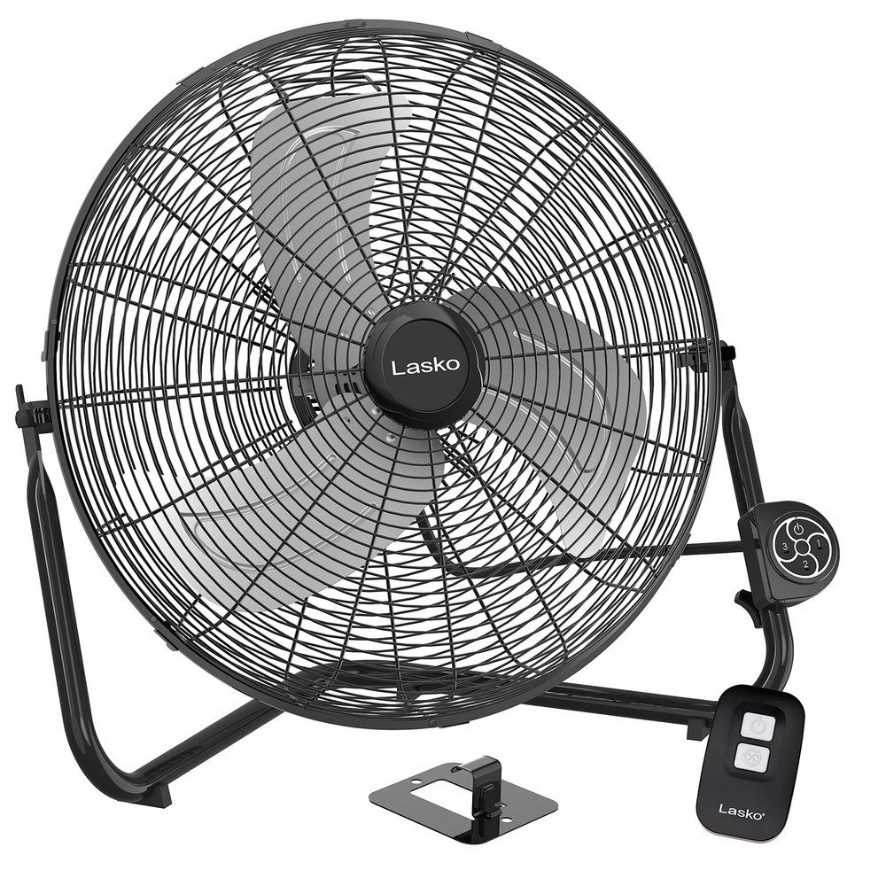 Lasko 20" Black High Velocity Wall Mount Fan with Pivoting Head - 3 Speeds, Remote Control, Ideal Wall Mount Fan or Floor Fan for Home, Garage, Attic, H20660