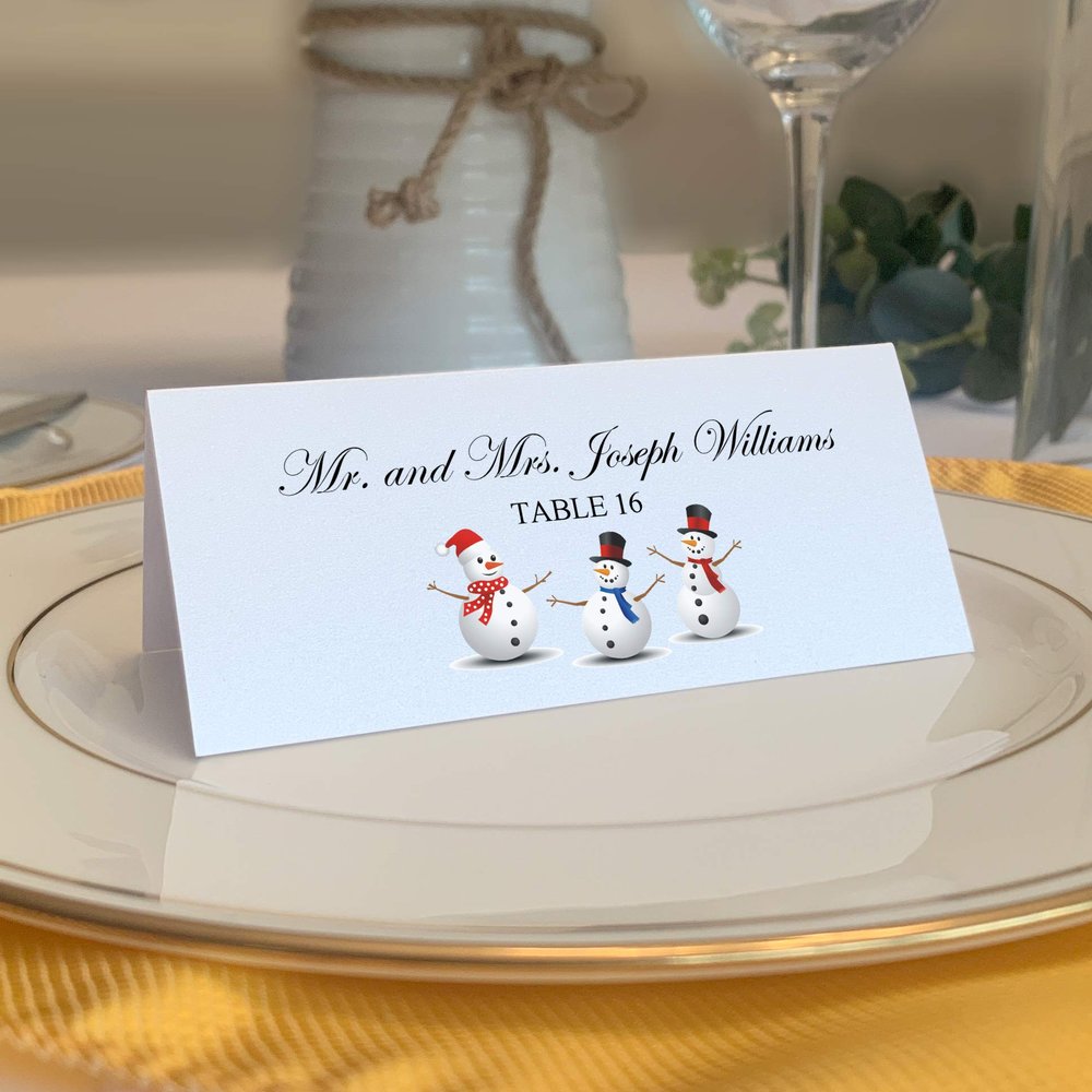 Holiday and Winter Snowman Place Cards, Set of 150, Pre-cut and Scored - Wedding, Party, Dinner, and Special Events - Made in the USA