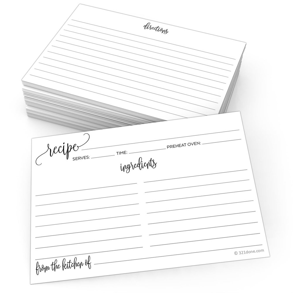 321Done Recipe Cards - Set of 50 Large Double-Sided Thick 4x6 Modern Recipe Cards, Minimalist Design for Bridal Shower & Wedding Gift, Made in USA