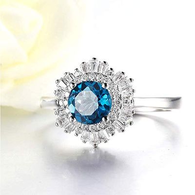 Bansriracha Blue Topaz Emerald Gemstone Rings for Women Solid 925 Silver Jewelry Snow Engagement Ins Fashion (Created Morganite, 7)
