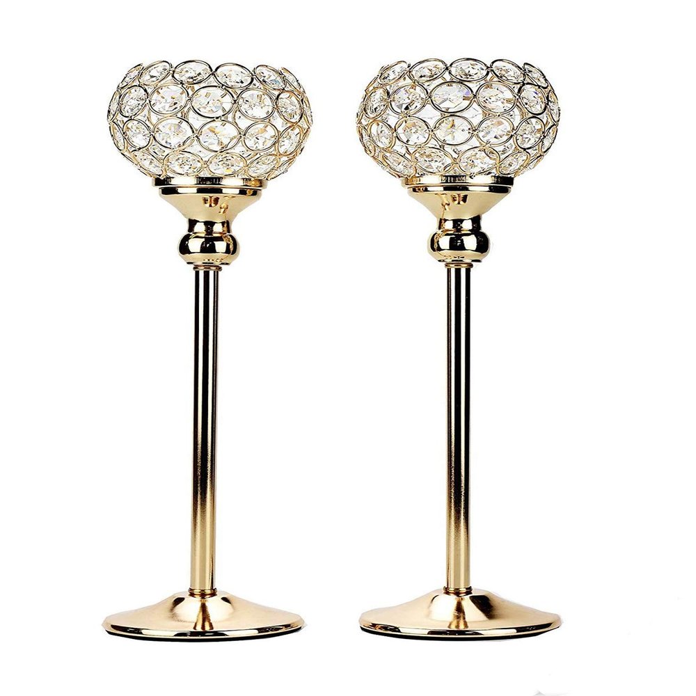 2Pcs Tall Crystal Candle Holders Chamberstick for Anniversary Celebration Mother's Day Table Centerpieces