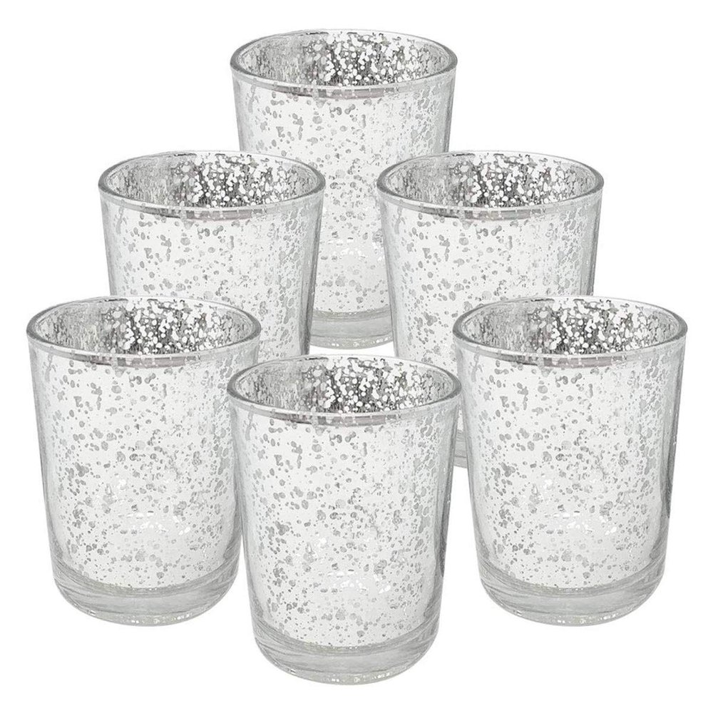6Pcs Mercury Glass Votive Candle Holder with Speckle Adds The Perfect Ambience for Weddings Birthday Anniversary