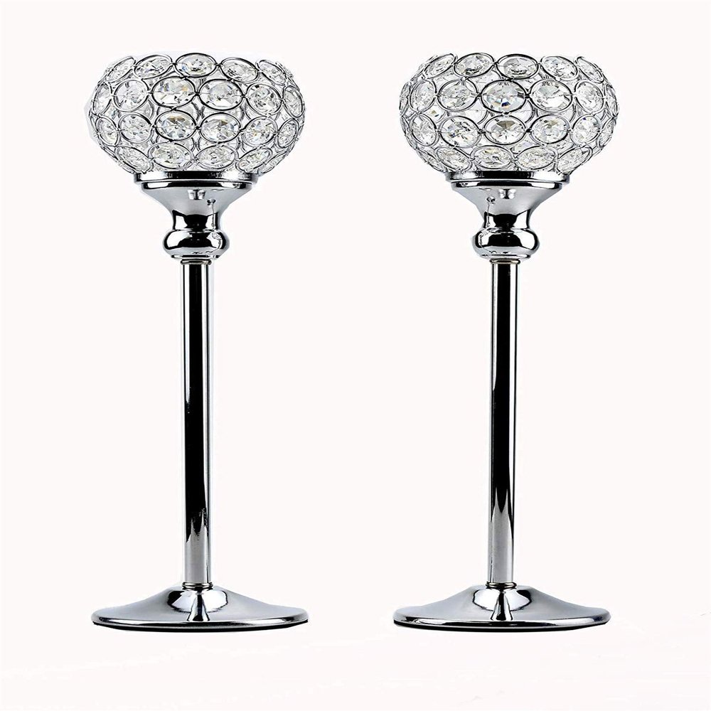 2Pcs Tall Crystal Candle Holders Chamberstick for Anniversary Celebration Mother's Day Table Centerpieces