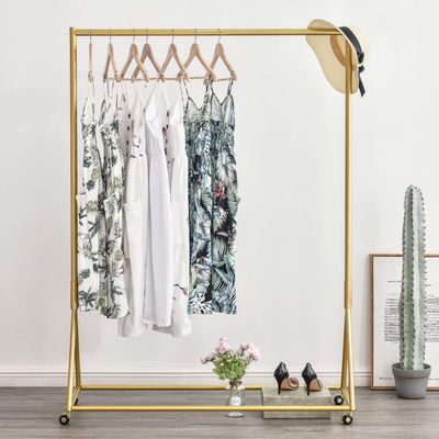 BOSURU Gold Pipe Clothing Racks Freestanding, Modern Metal Clothes Rack Heavy Duty, Easy Assemble Clothing Rack for Hanging Boutiques and Bedroom 47" L