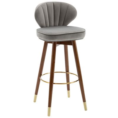Barstools Modern High-Back, 30" H, Swivel High Stool Velvet Upholstered Kitchen Counter Height Bar Stool Grey Cushion with Wood Leg, Max Load 551lbs