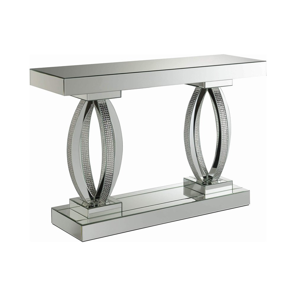 Coaster Home Furnishings - Amalia - Mirror and Metal - 47-Inch Mirrored Console Table with Oval-Shaped Base and Rectangular Tabletop - Hallway, Living Room, Entryway - Silver - 722519