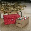 Covermates Keepsakes Adjustable Ornament Storage Box  Heavy-Duty Polyester, Padded Dividers & FlexGrid Trays  Protective Holiday Organizer with Stackable Walls & Label Window, Red Snowflake view 2