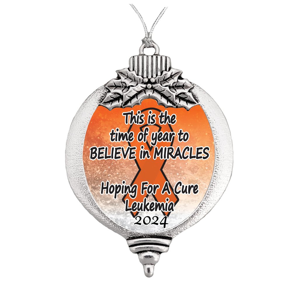 Leukemia Awareness Believe Christmas Ornament Choose Snowman Snowflake or Bulb (Bulb)