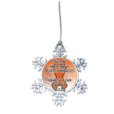 Leukemia Awareness Believe Christmas Ornament Choose Snowman Snowflake or Bulb (Snowflake)