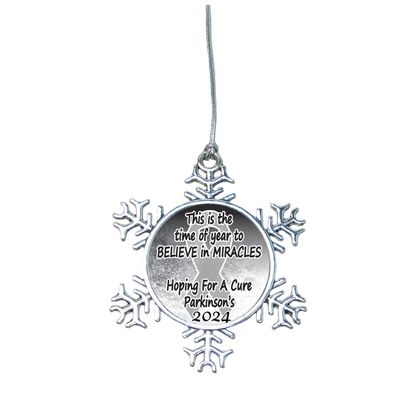 Parkinson's Disease Awareness Believe Christmas Ornament Choose Snowman Snowflake or Bulb (Snowflake)