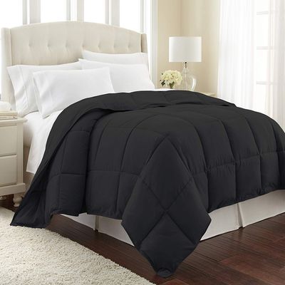 Comfort Bed Store Collection 1 Comforter Super Soft Quilt Goose Down Comforter 300 GSM 600 Series Lightweight Set 100% Organic Cotton Solid Olympic Queen, Black