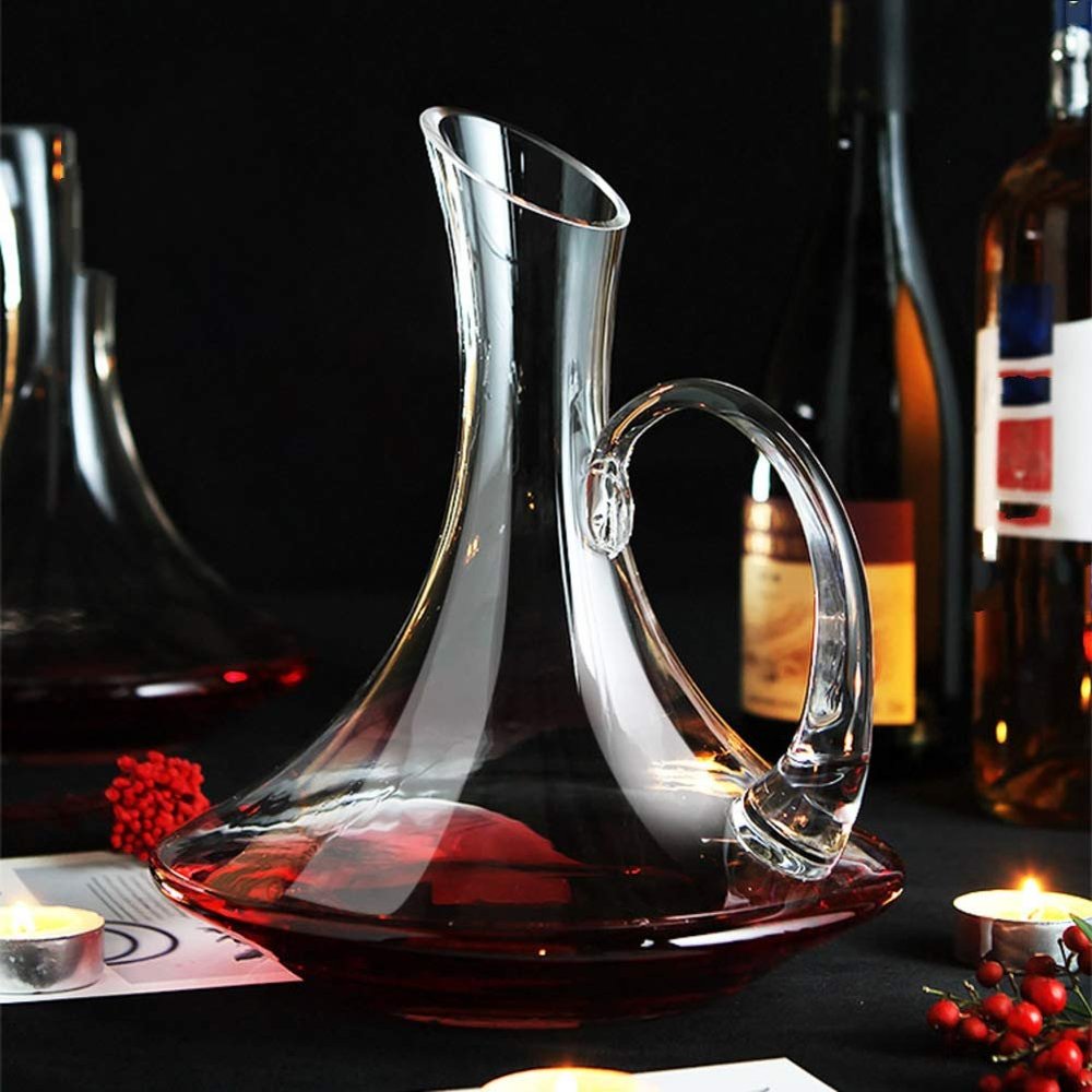 Crystal Glass Wine Decanter Lead-Free Wine Decanter Aerator Hand Blown Classic Wine Breather Carafe for Red Wine, Cognac, Bourbon, Scotch, Irish Whiskey-b 1.1l