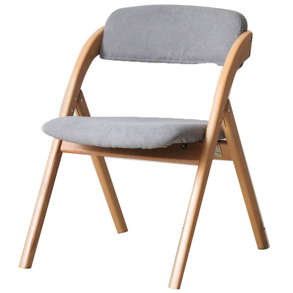 JOYGOOD Folding Chairs Solid Wood Foldable Office Computer Chair Simple Portable Home Back Dining Chair European Sponge Canvas Stool (Color : Gray Wood, Size : 52.5 * 60 * 78.5 cm)