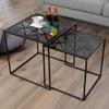 Set of 2 Square Nesting Coffee Table Sofa Side End Table Living Room Modern Scandinavian, Black Stackable and Scalable view 1