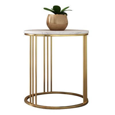Round Coffee Table Marble Tabletop Side Table Living Room Sofa End Table Circle Home Furniture, White