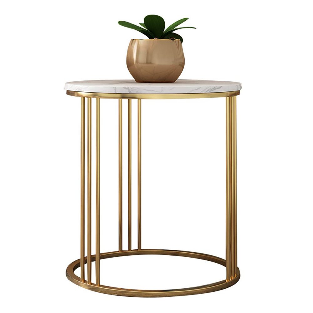 Round Coffee Table Marble Tabletop Side Table Living Room Sofa End Table Circle Home Furniture, White