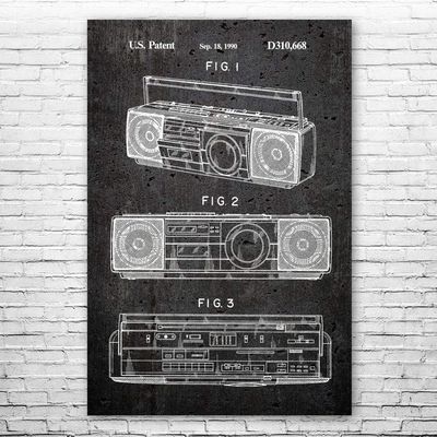 Boombox Tape Player Poster Print, Boombox Art, Radio Dj Gift, Music Art, Hip Hop Gift, Stereo Wall Art, Music Studio Art Dark Concrete (24 inch x 36 inch)