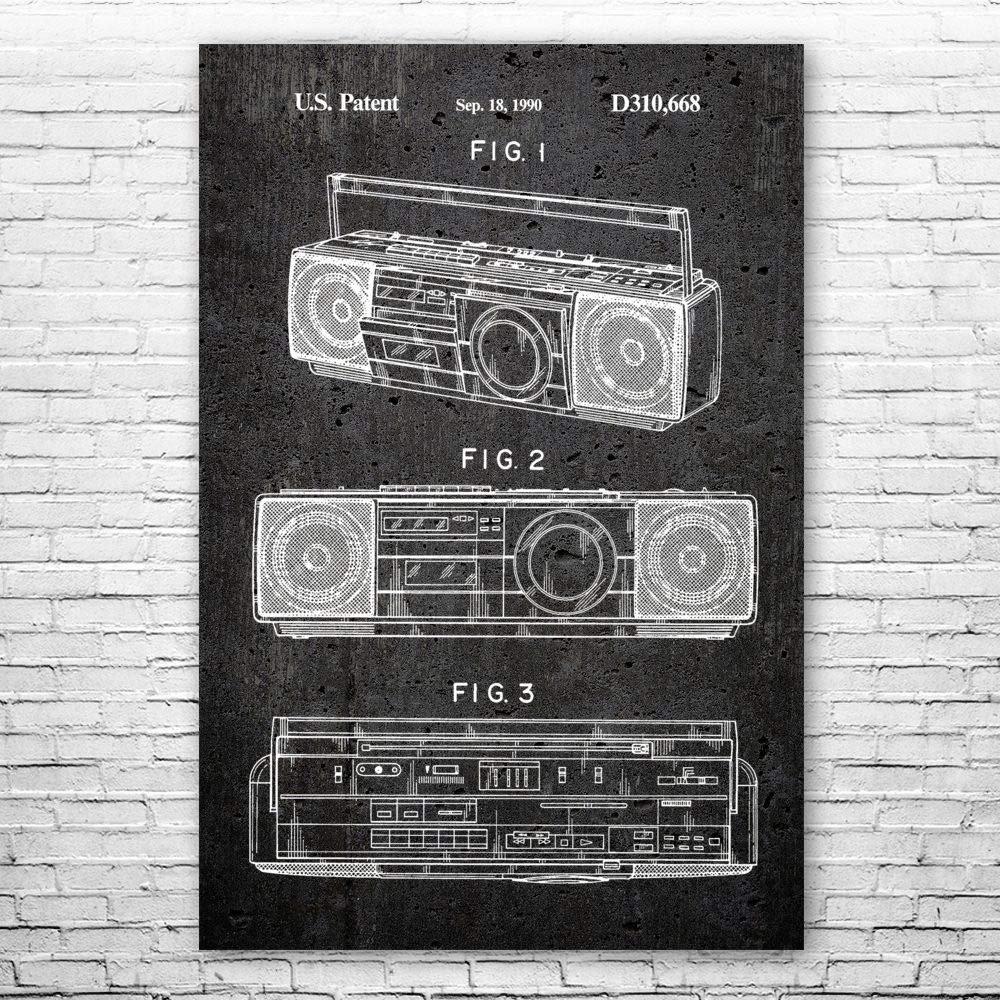 Boombox Tape Player Poster Print, Boombox Art, Radio Dj Gift, Music Art, Hip Hop Gift, Stereo Wall Art, Music Studio Art Dark Concrete (24 inch x 36 inch)