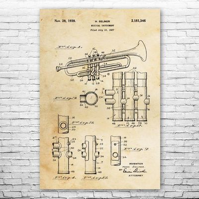 Trumpet Poster Print, Trumpet Design, Jazz Art, Music Class Decor, Music Teacher Gift, Trumpet Decor, Marching Band Gift Vintage Paper (18 inch x 24 inch)