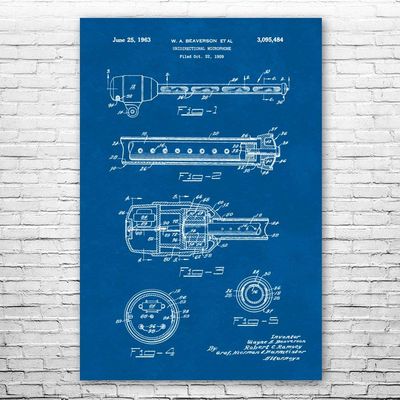 Unidirectional Microphone Poster Print, Audio Engineer Gift, Microphone Art, Podcast Host Gift, Recording Studio Art Blueprint (24 inch x 36 inch)