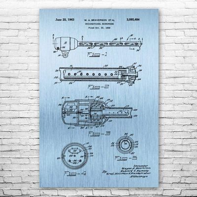 Unidirectional Microphone Poster Print, Audio Engineer Gift, Microphone Art, Podcast Host Gift, Recording Studio Art Blue Steel (24 inch x 36 inch)