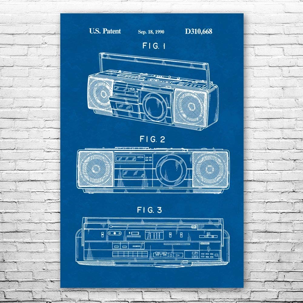 Boombox Tape Player Poster Print, Boombox Art, Radio Dj Gift, Music Art, Hip Hop Gift, Stereo Wall Art, Music Studio Art Blueprint (12 inch x 16 inch)