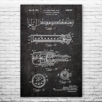 Unidirectional Microphone Poster Print, Audio Engineer Gift, Microphone Art, Podcast Host Gift, Recording Studio Art Dark Concrete (24 inch x 36 inch)