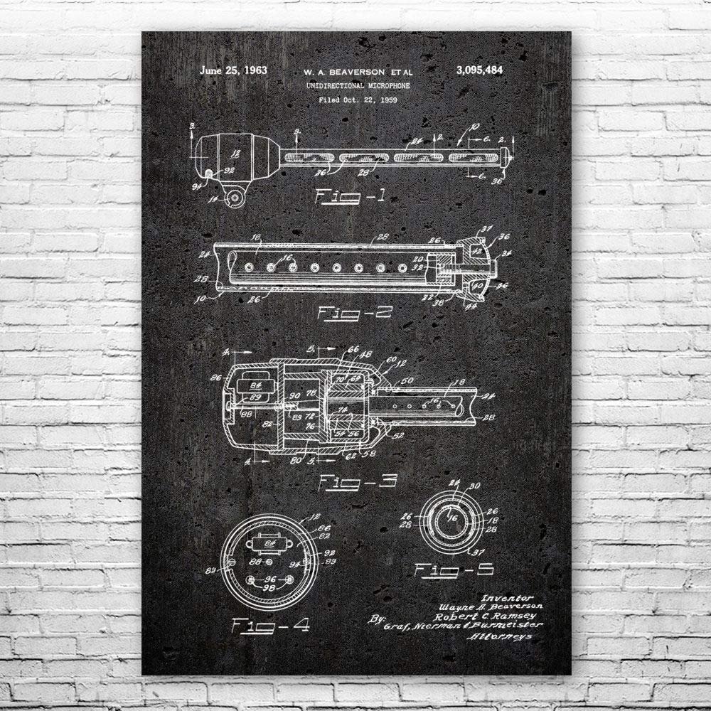 Unidirectional Microphone Poster Print, Audio Engineer Gift, Microphone Art, Podcast Host Gift, Recording Studio Art Dark Concrete (24 inch x 36 inch)