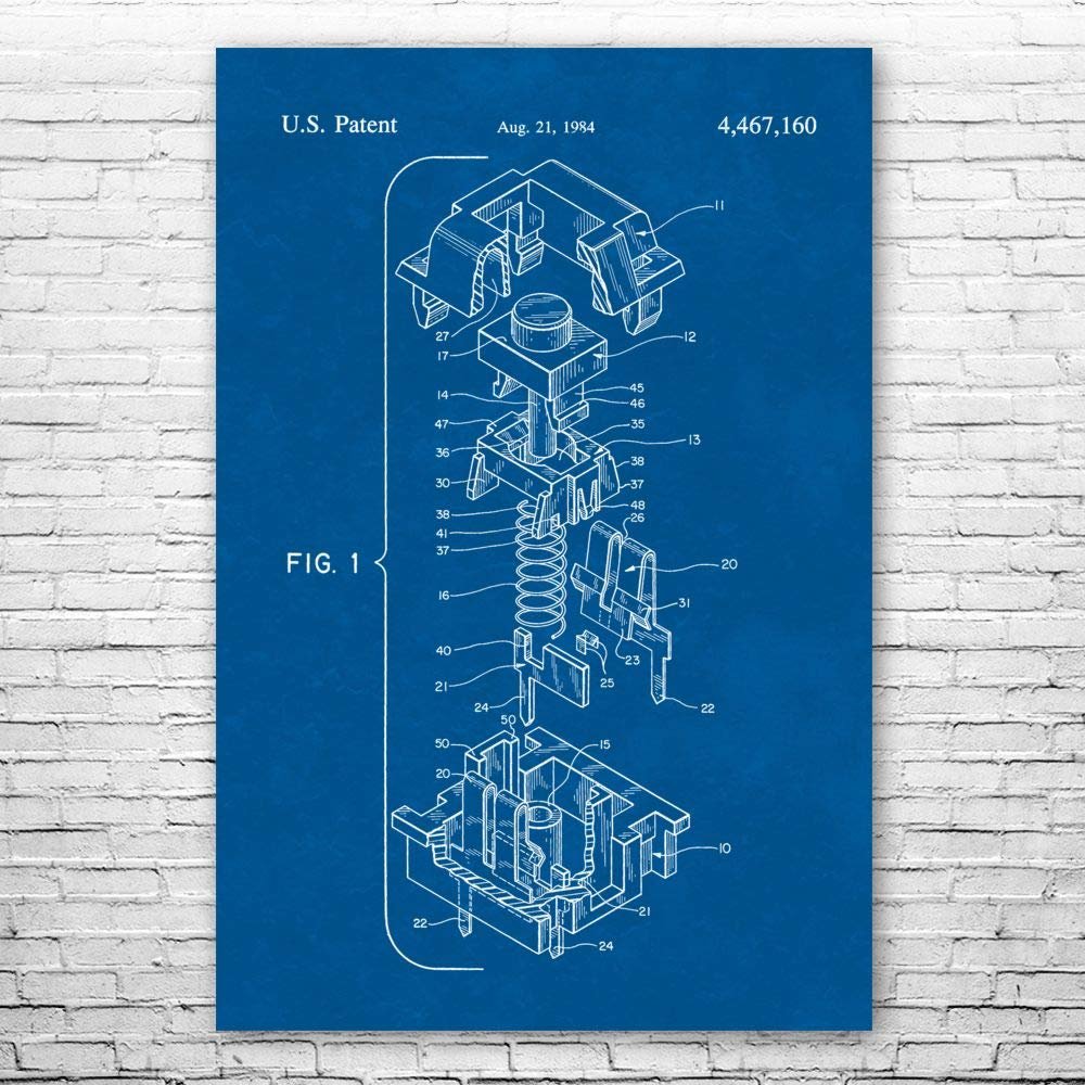 Cherry MX Keyboard Switch Poster Print, Computer Lab Art, Programmer Gift, Hardware Wall Art, IT Tech Gift, Patent Print Blueprint (24 inch x 36 inch)