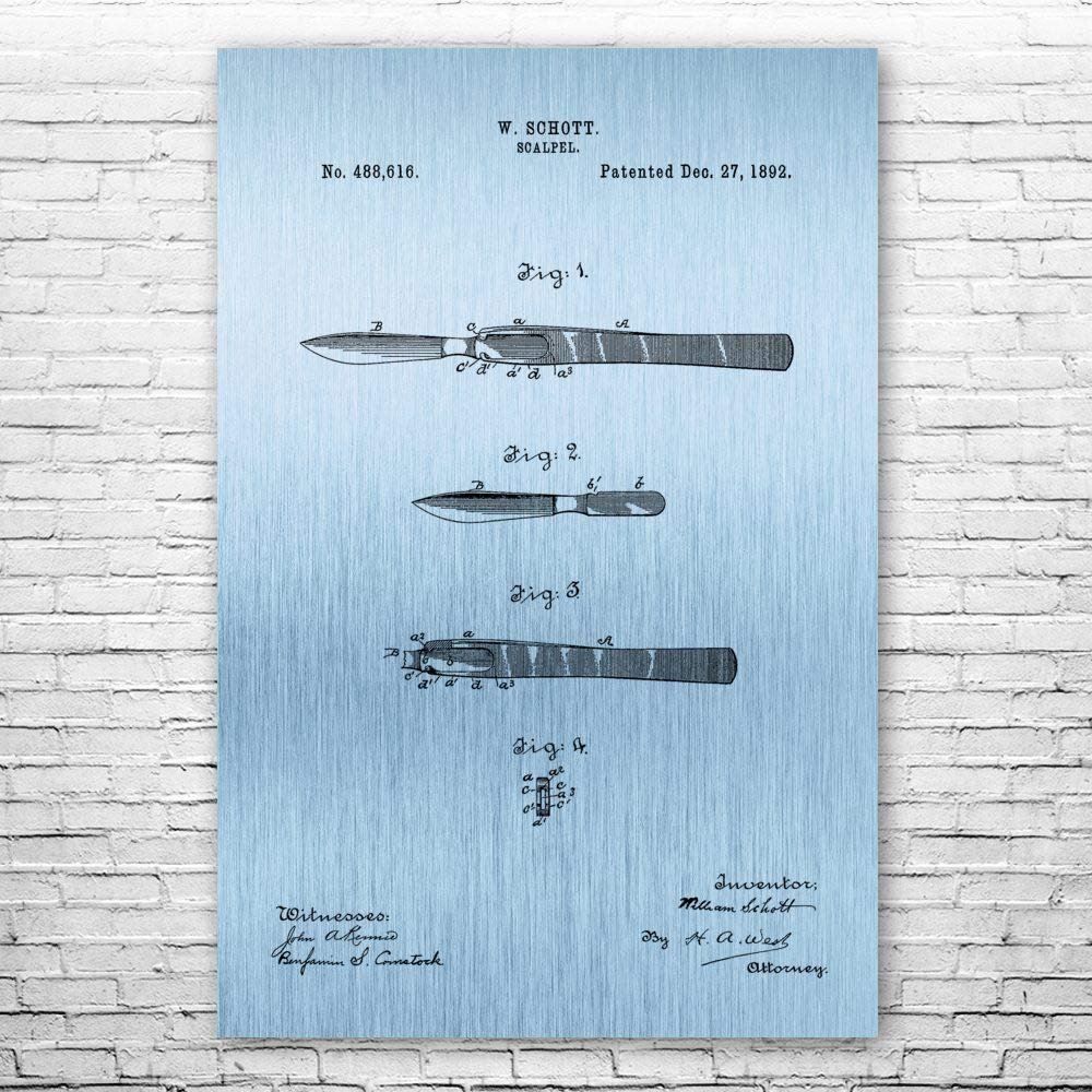 Surgical Scalpel Poster Print, Surgeon Gift, Medical Decor, Doctors Office Art, Nurse Gift, Medical School Art Blue Steel (24 inch x 36 inch)