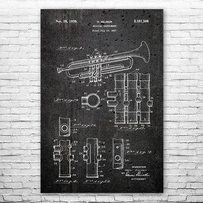 Trumpet Poster Print, Trumpet Design, Jazz Art, Music Class Decor, Music Teacher Gift, Trumpet Decor, Marching Band Gift Dark Concrete (24 inch x 36 inch)